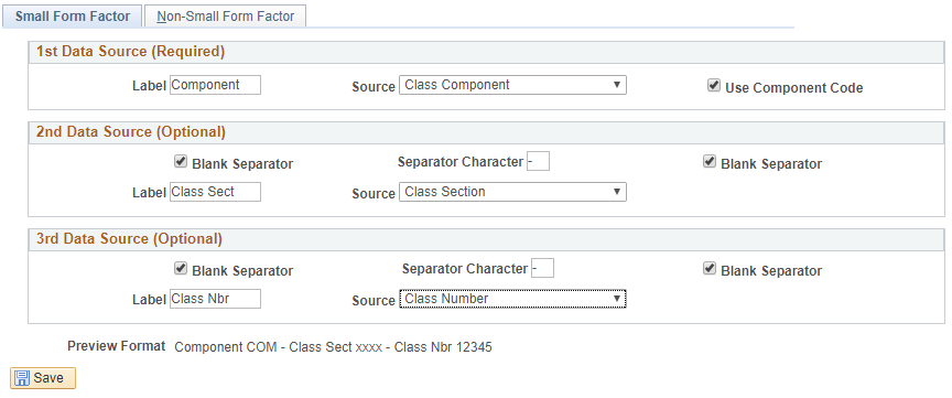 Class Label Setup page For Small Form Factor