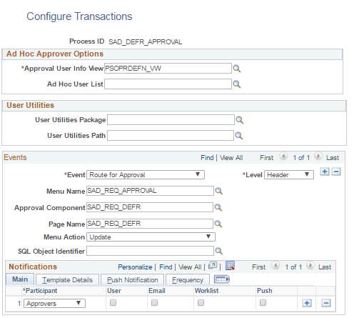Configure Transactions page for Deferral Requests in Self Service Fluid User Interface