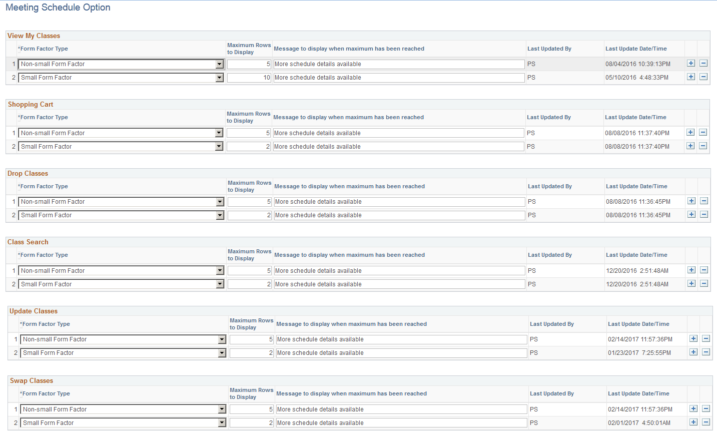 Meeting Schedule Option page