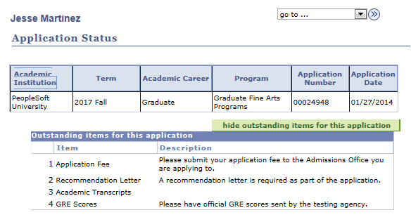 Example 4 of impact of settings on Applicant Status Options page