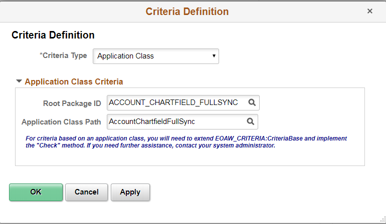 Criteria Definition page showing criteria type Application Class