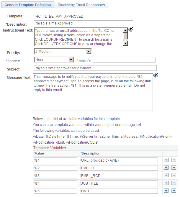 Generic Template Definition page