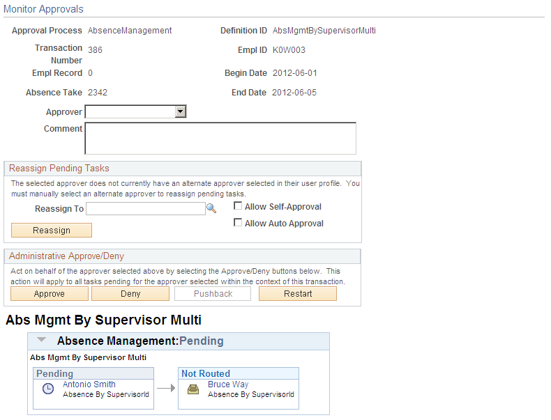 Monitor Approvals page for a specific approval process