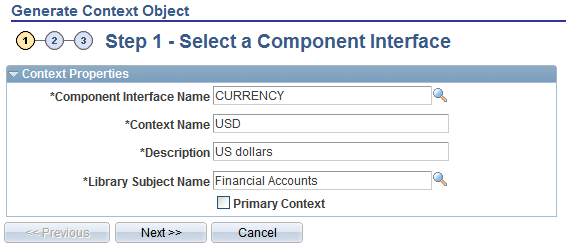 Generate Context Object page (1 of 4)