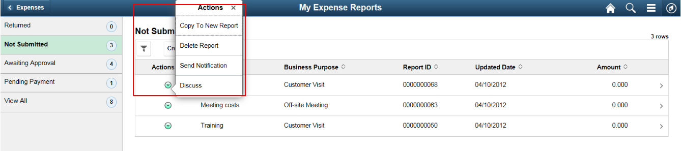 My Expense Reports page