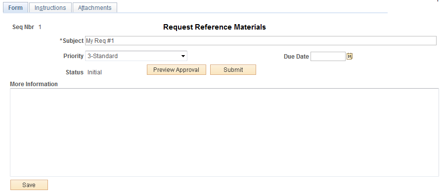 Form page showing a saved form instance that is ready to submit for approval