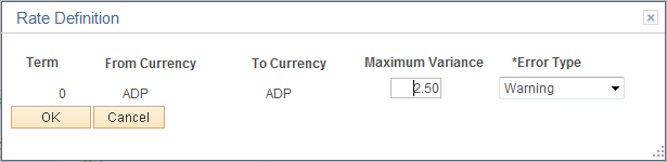 Rate Definition page