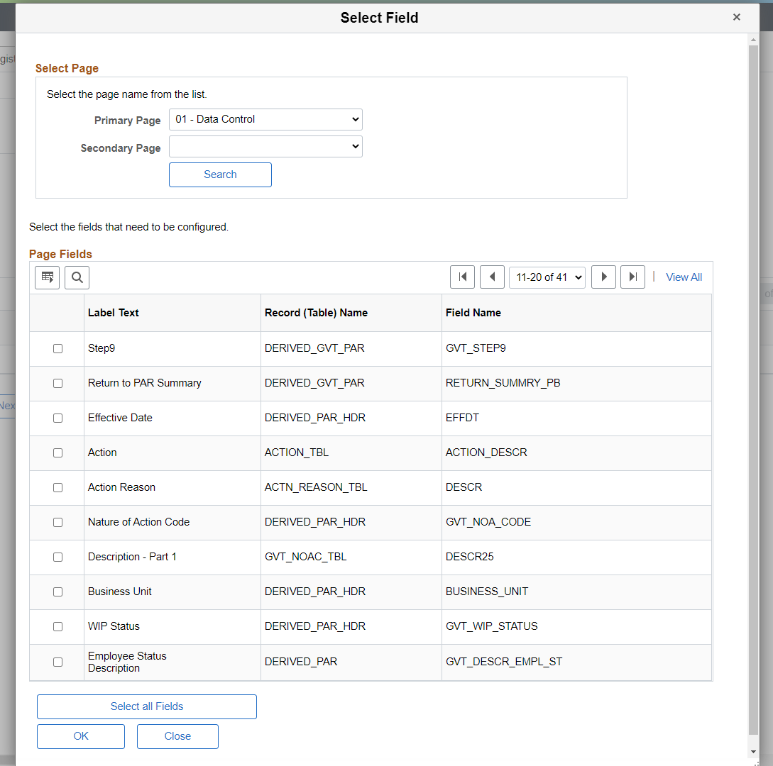 PFC_Select Field_Advanced Options page