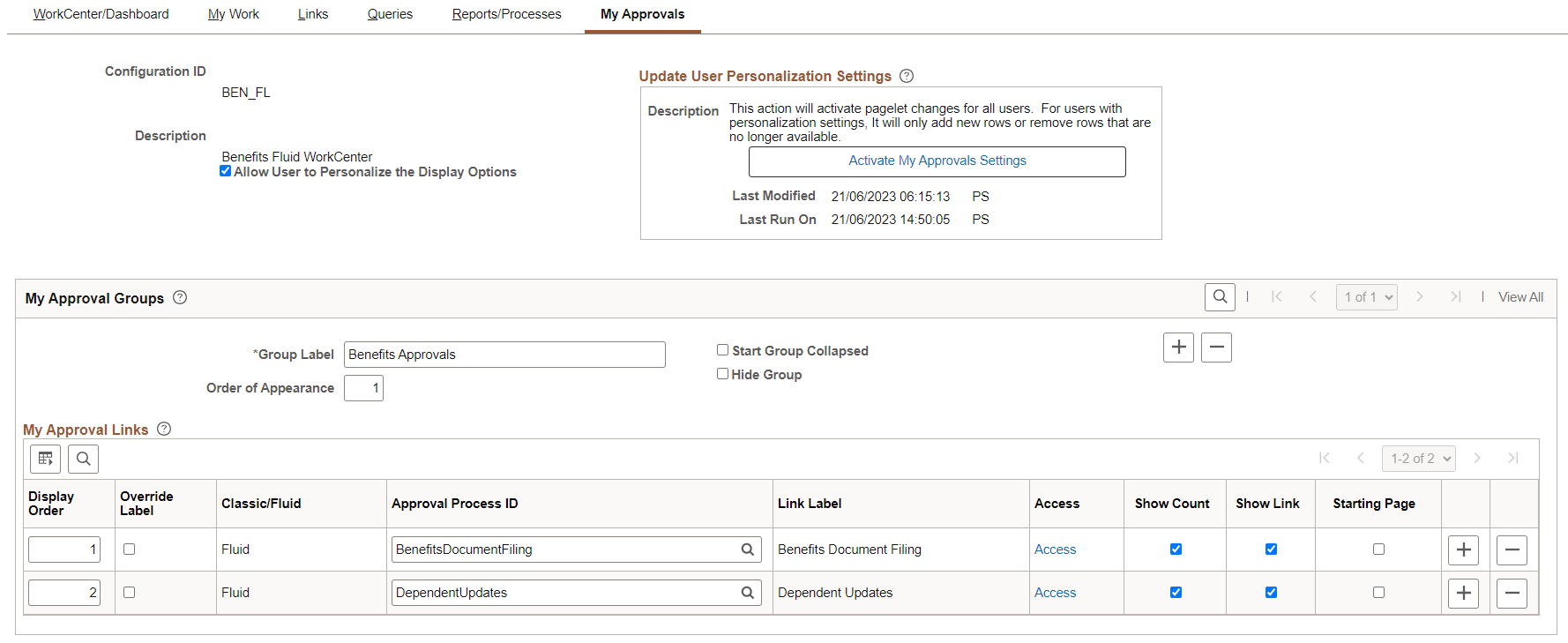 Configure Pagelets - My Approvals page