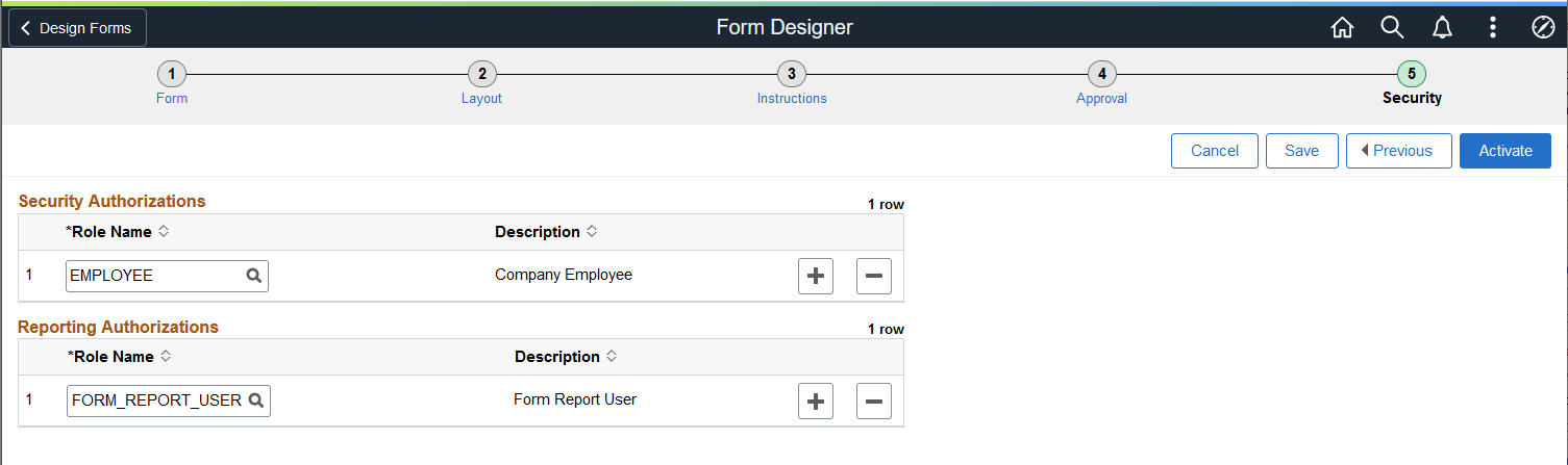 Form Designer - Security Page