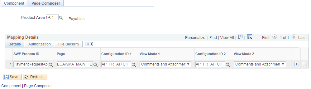 CAVF Mapping to Page Composer general Details