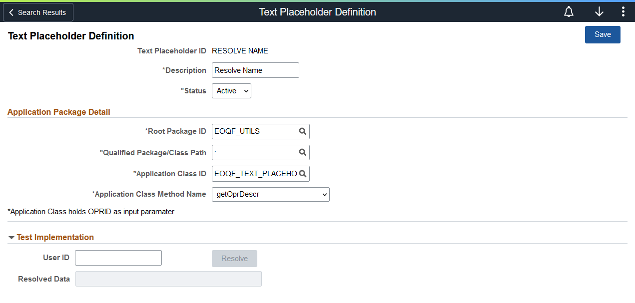 Text Placeholder Definition page