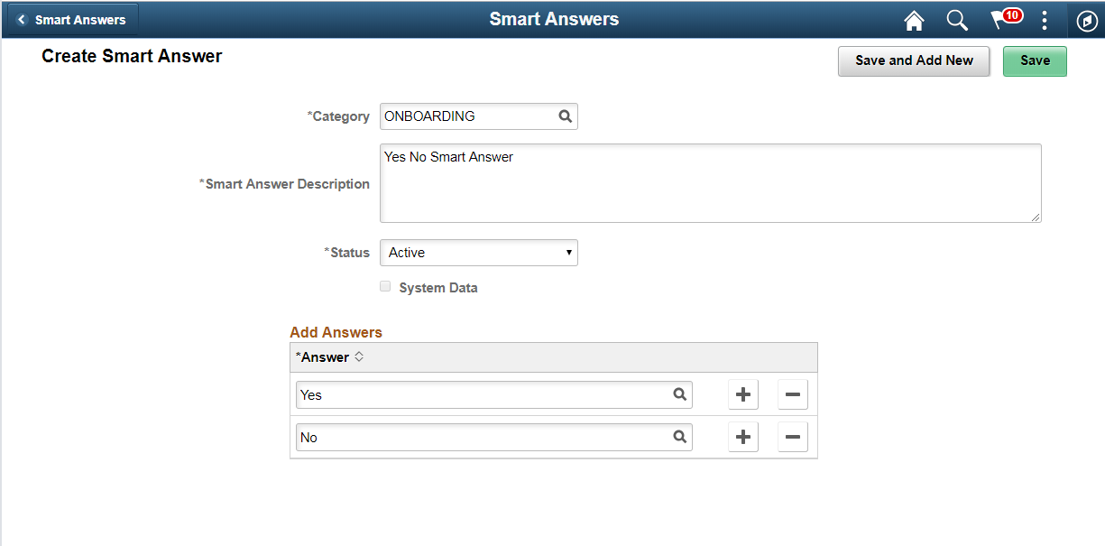 Add Smart Answer page