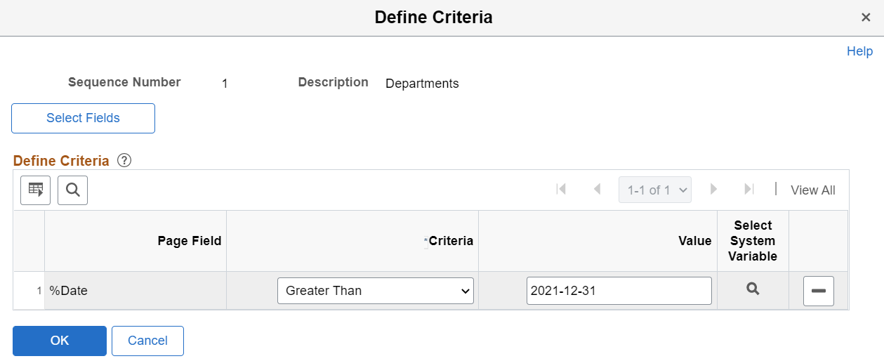 Define Criteria page