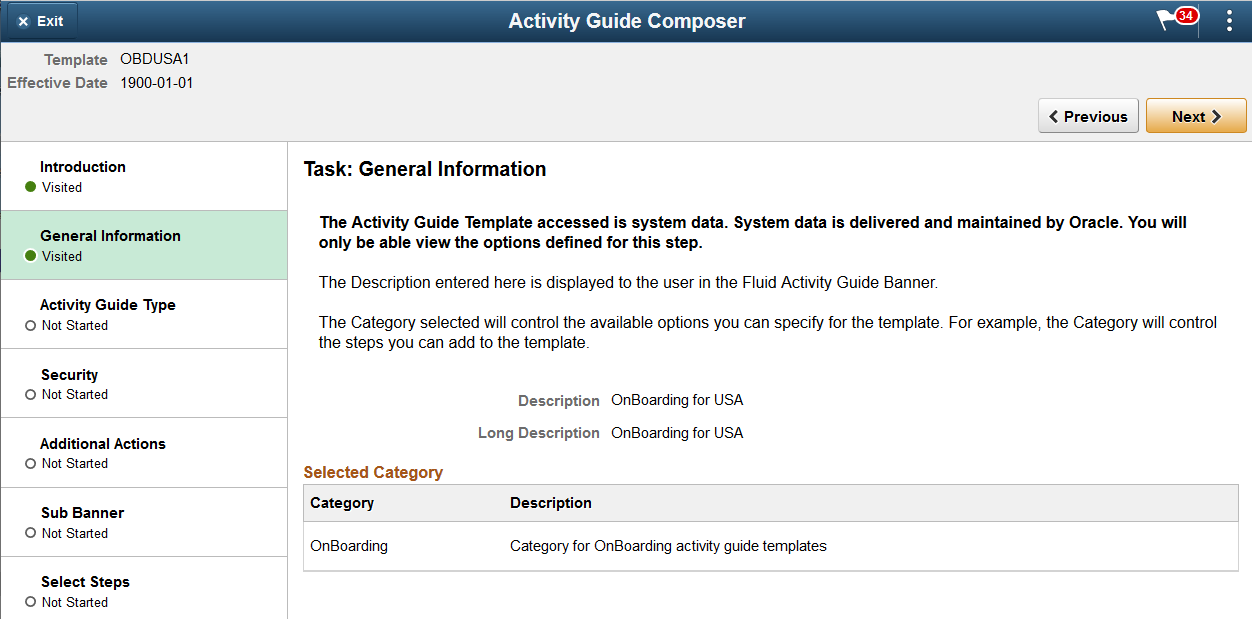 Activity Guide Composer - General Information Page