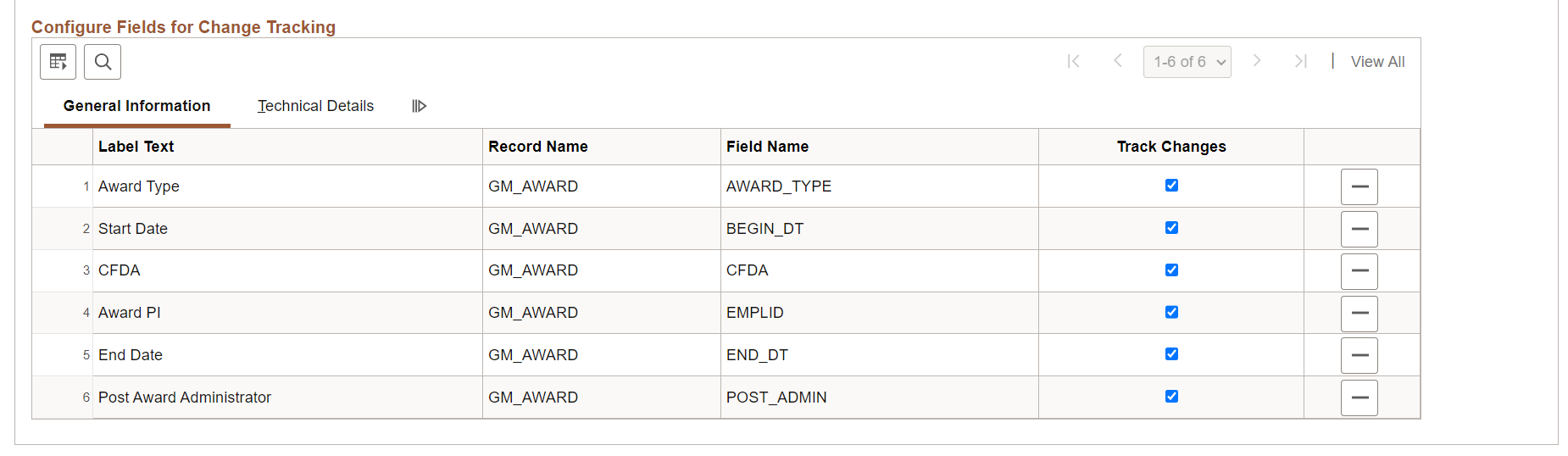 Page and Field Configurator - Change Tracking page (2 of 2)