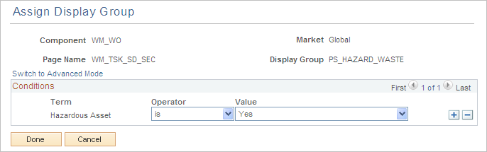 Assign Display Group - Condition page