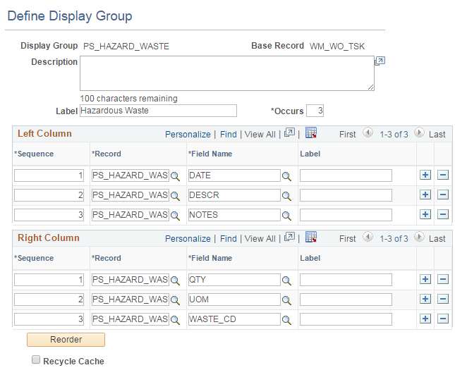 Define Display Group page