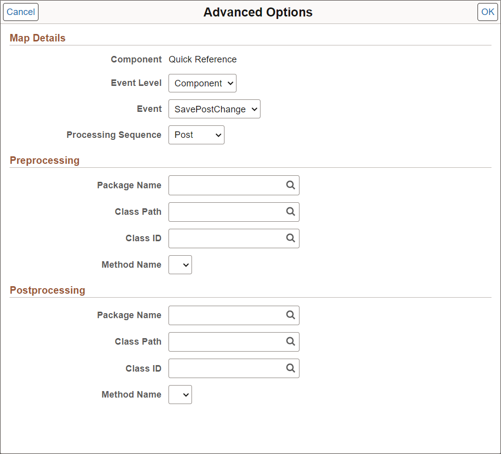Define Event Mapping - Advanced Options page