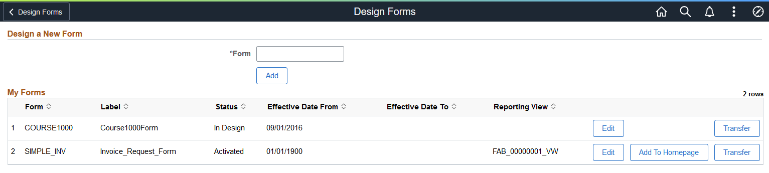 Design a New Form page