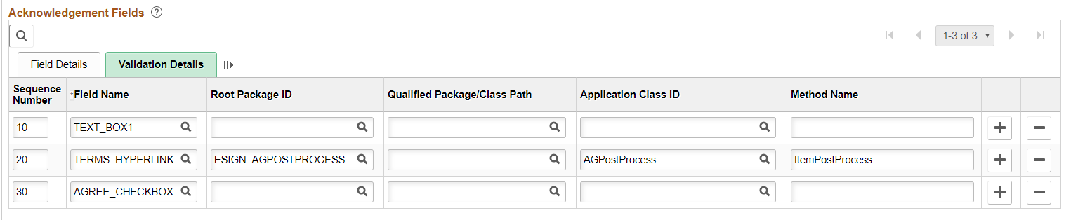 Acknowledgement Fields Validation Details