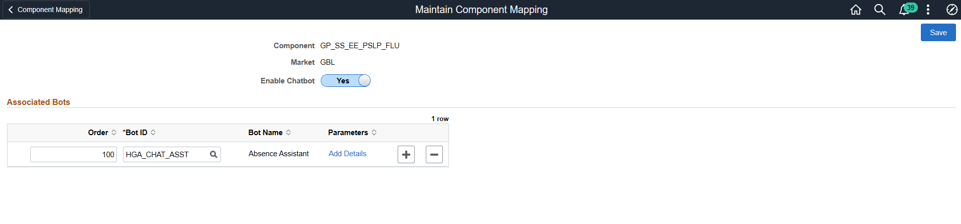 Maintain Component mapping page