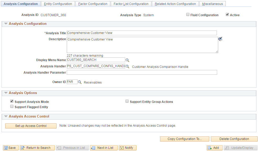 Analysis Configuration Page.