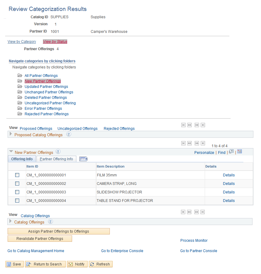 Review Categorization Results: View by Status page