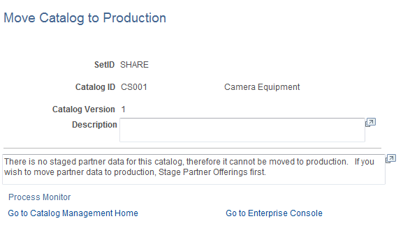 Move Catalog to Production page