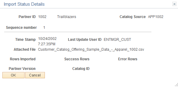 Import Status Details page