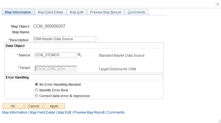 Define Catalog Map - Map Information page