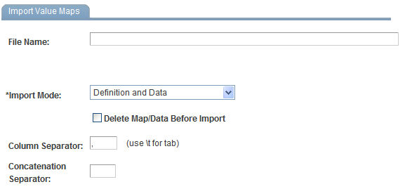 Import Value Maps page