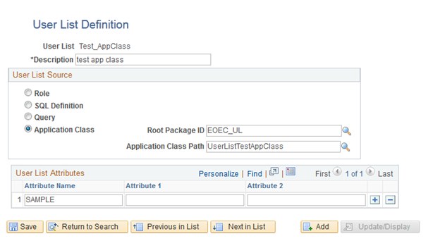 User List Definition - Application Class