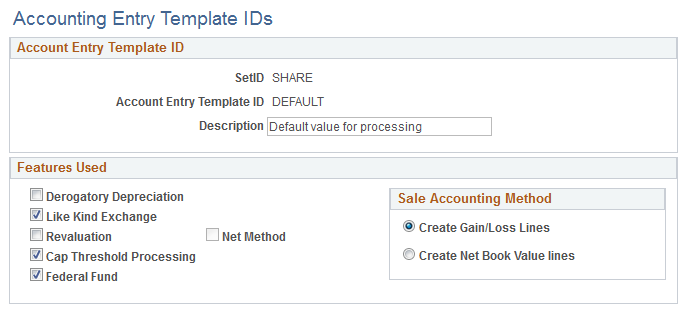 Accounting Entry Template IDs page