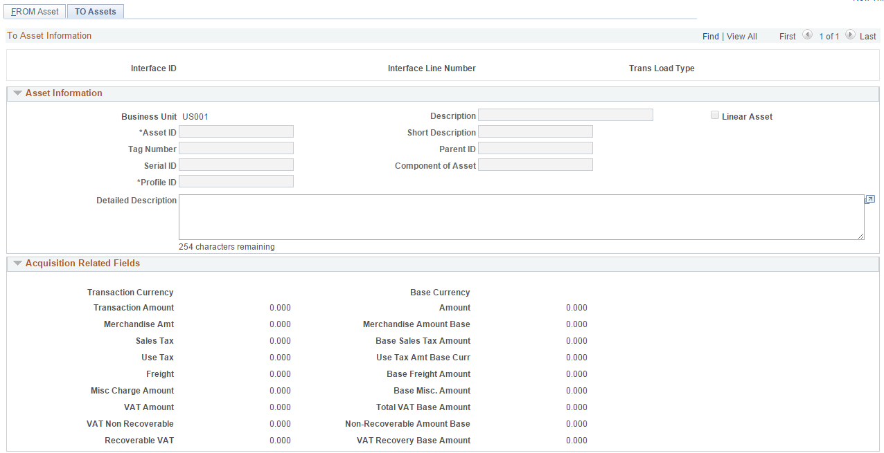 Asset Unitization - TO Asset Page (1 of 2)