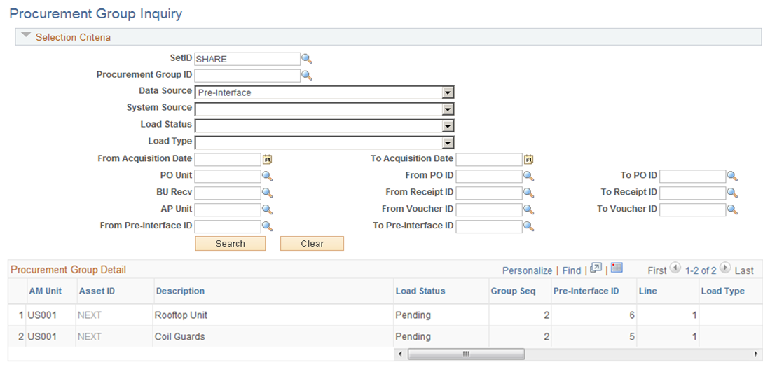 Procurement Group Inquiry page