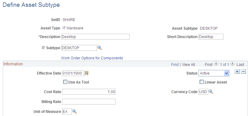 Define Asset Subtype page