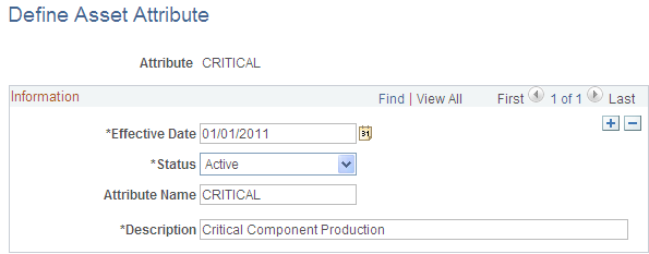 Define Asset Attribute page