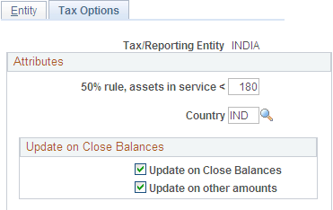 Tax Options page