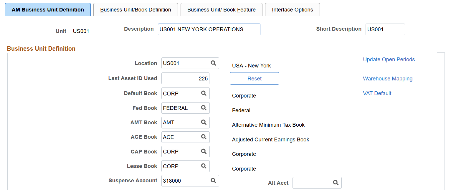 AM Business Unit Definition page (1 of 2)