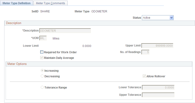 Meter Type Definition page