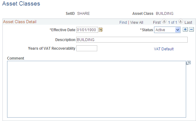 Asset Classes page