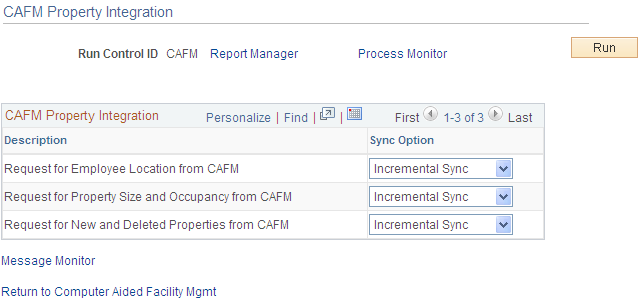 CAFM Property Integration page