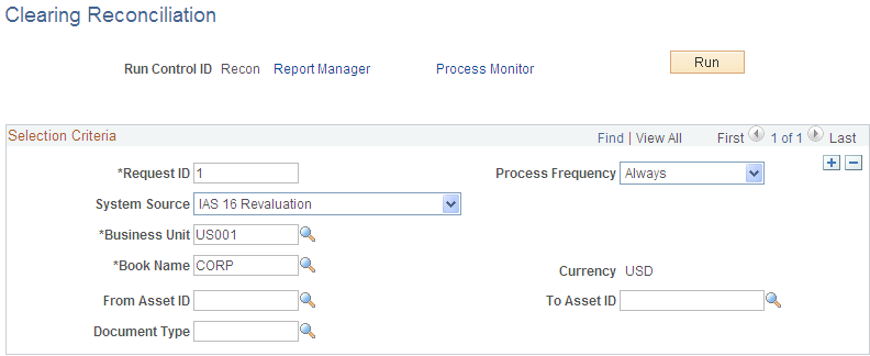 Clearing Reconciliation page