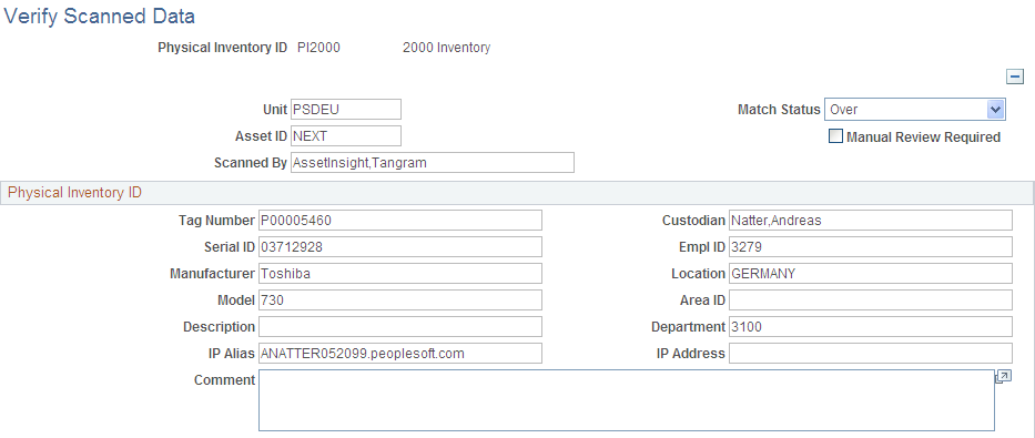 Verify Scanned Data page