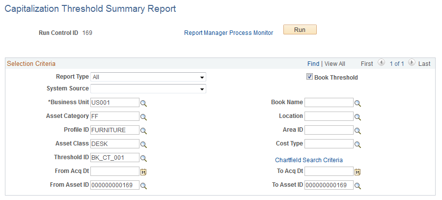 Capitalization Threshold Summary Report page