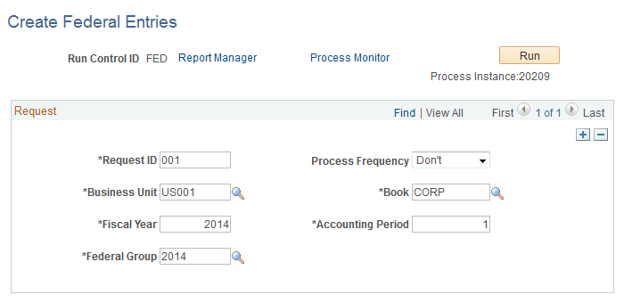 Create Federal Entries page