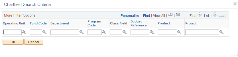 Chartfield Search Criteria page