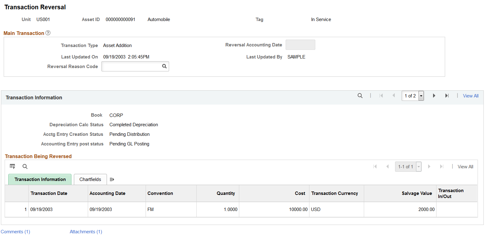 Transaction Reversal Page