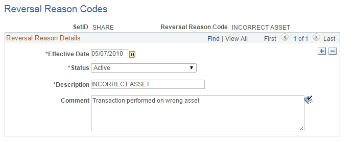 Reversal Reason Codes Page